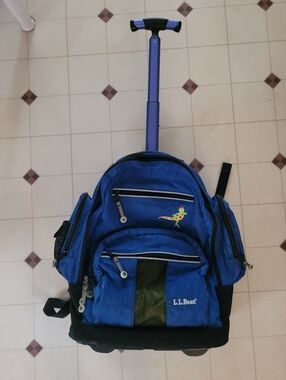 L.L. Bean Deluxe Rolling Wheelie Backpack Book Bag Unisex Youth Kid Blue Vintage